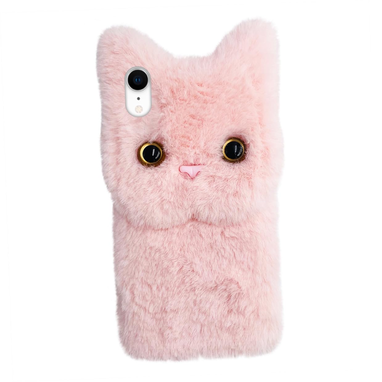 SMASOLO Plush Cat Phone Cover Soft Fluffy Protective Case Compatible with Iphone Pink Tpu Shell Cute Cartoon Smartphone Case for Women Shockproof Scratch-resistant