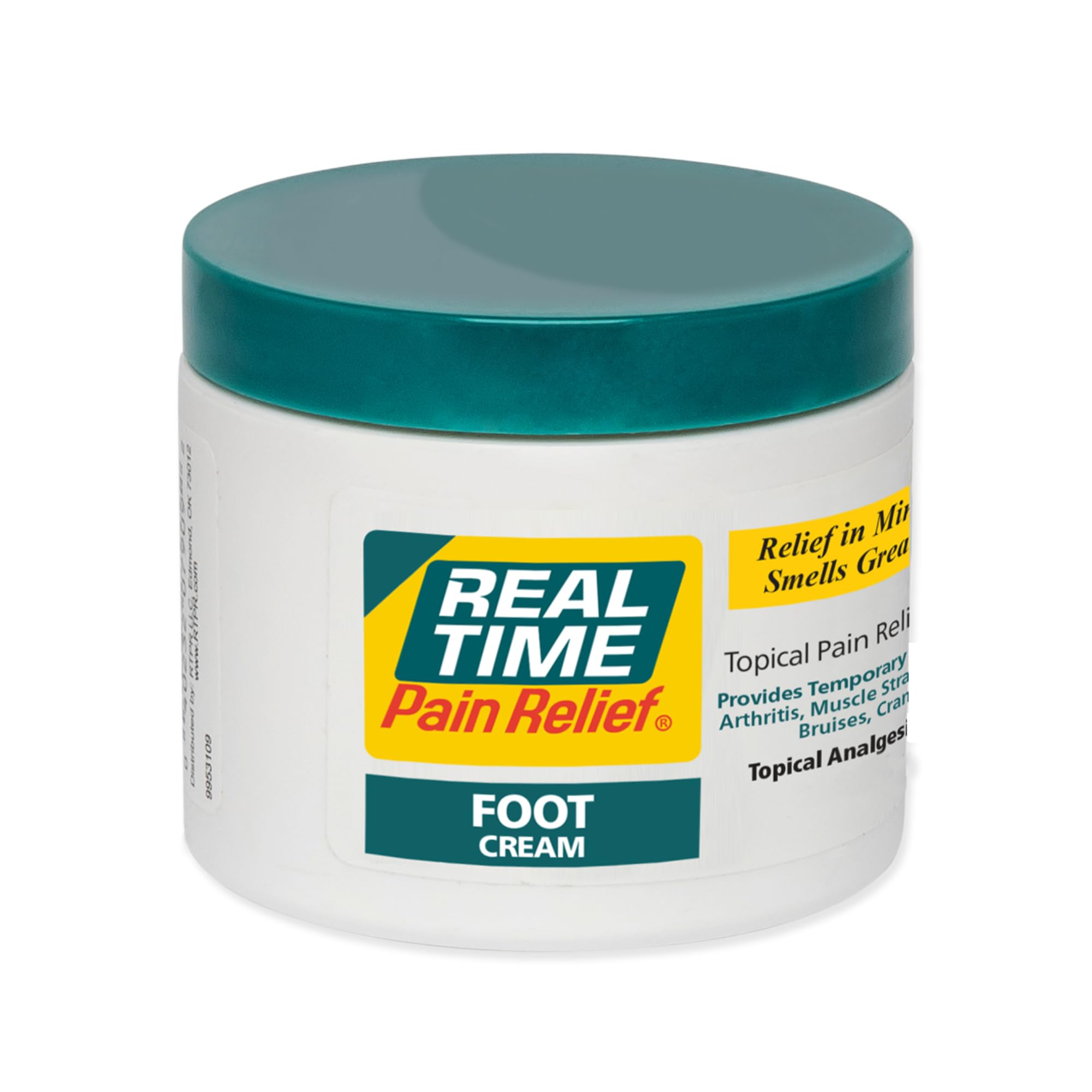 Real Time Pain Relief Foot Cream - 1.4oz Jar | Advanced Relief for Foot Pain, Muscle Strains, and Arthritis |15 Natural Ingredients Including Eucalyptus, Tea Tree Oil, Menthol, Vitamin E, and Emu Oil