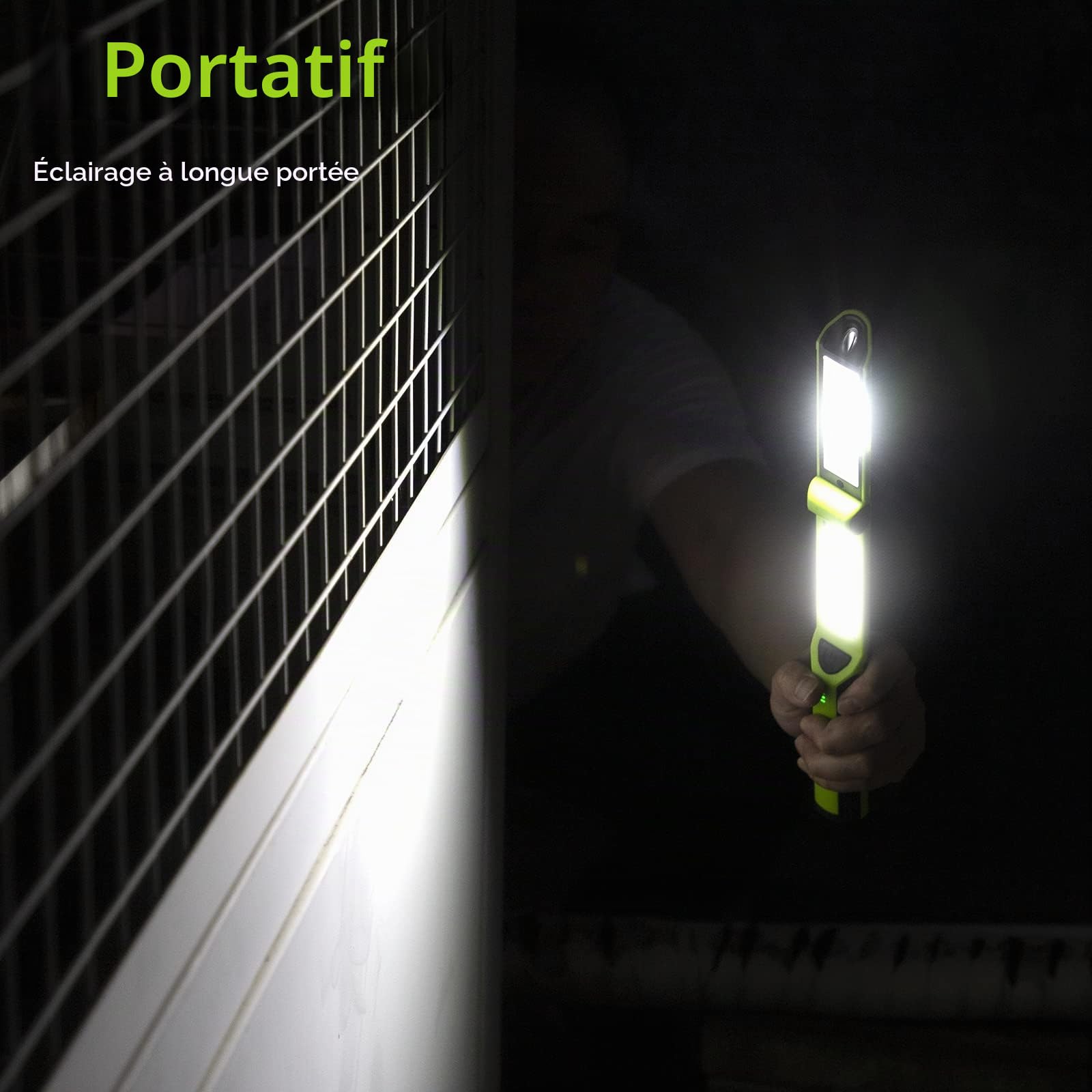 Ropelux Lampe de travail LED rechargeable 1500 lumens,lampe d'inspection pivotant à 180° 3 modes, avec 3 bases magnétiques et crochet pour lampe de mécanicien, pour réparation de voiture/sous le capot