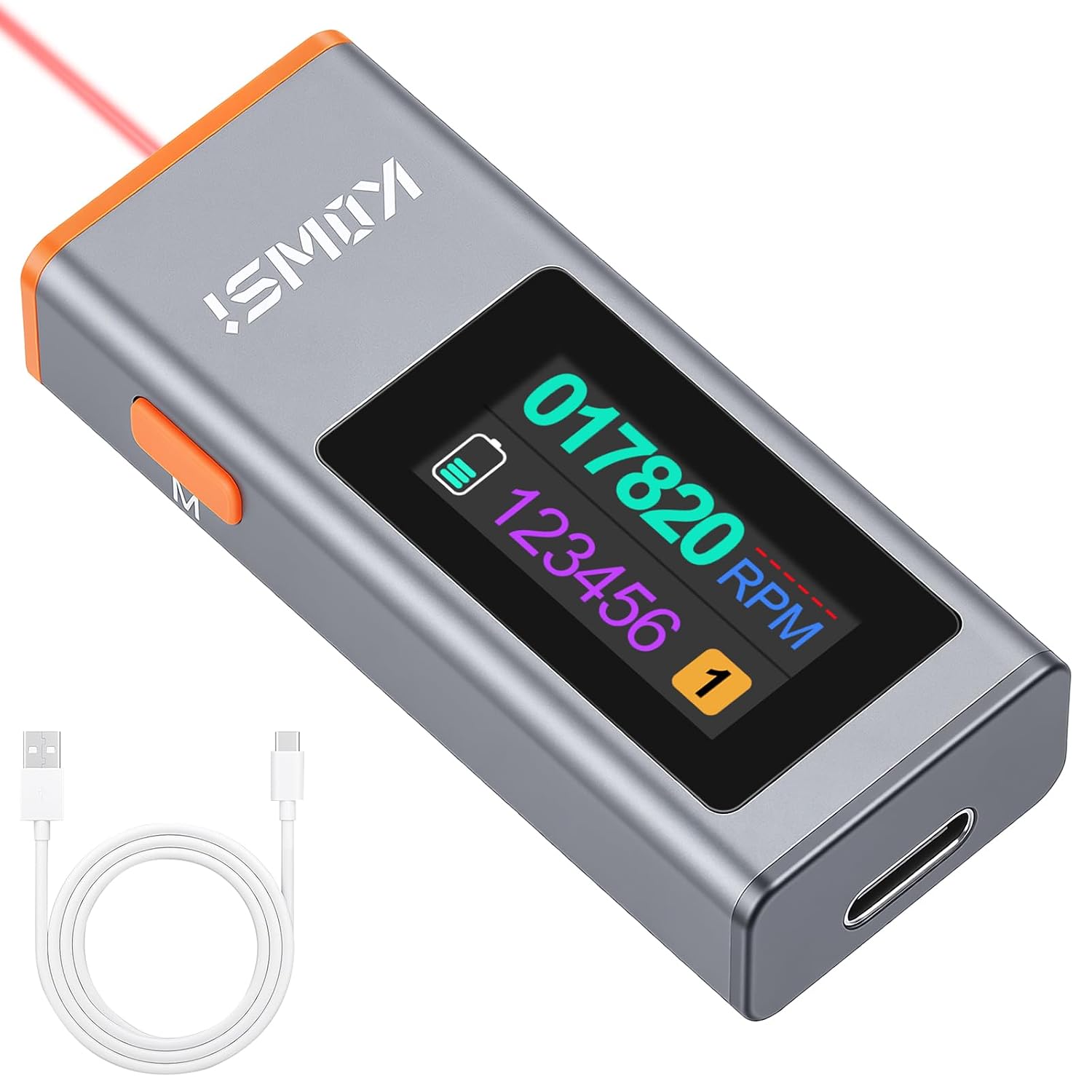 Type-C Portable Infrared Tachometer, Laser RPM Meter with HD Color Screen | Ransanx 300-200000 RPM Lightweight High Speed Tester for Motors Fans Home Appliances