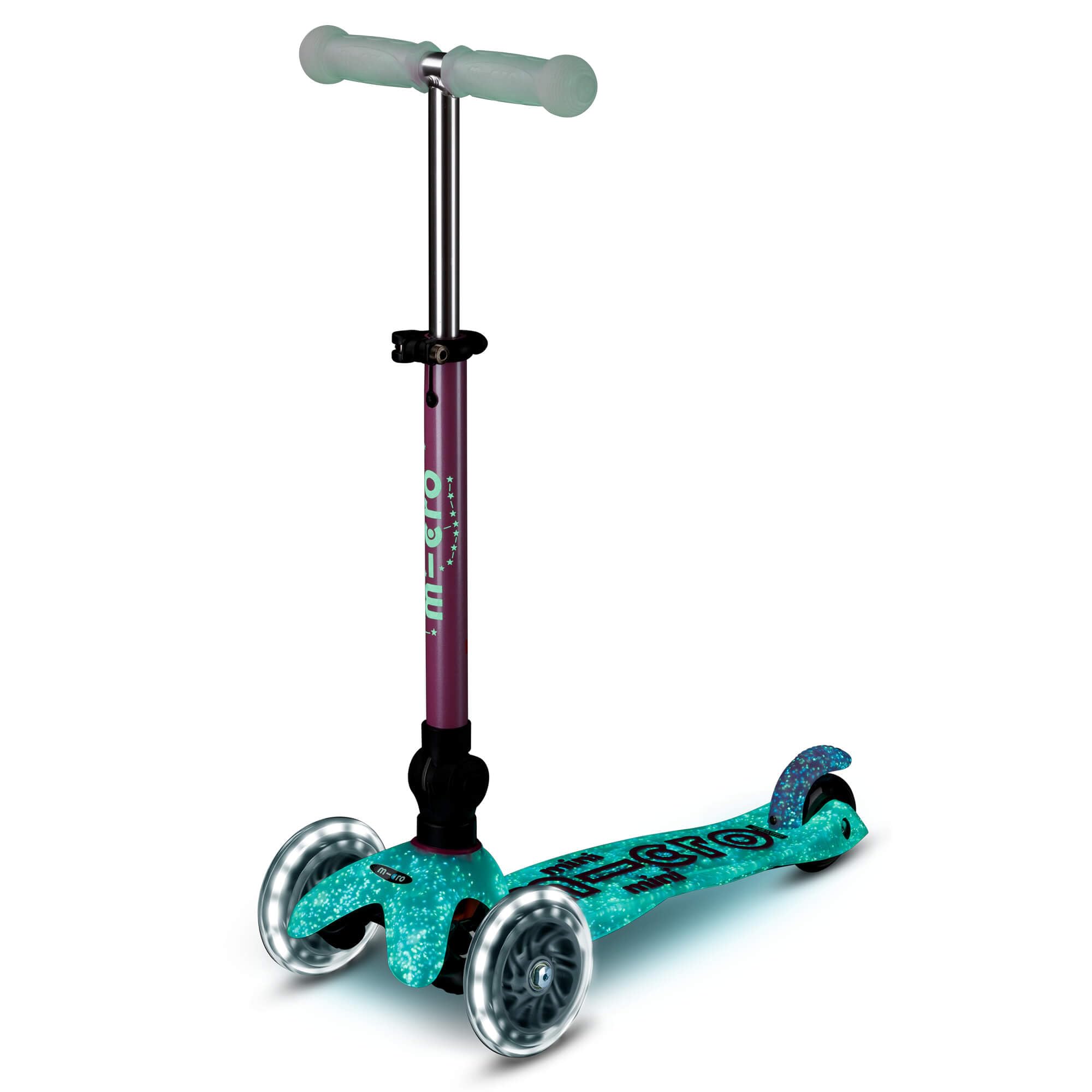 Micro Scooters | Mini Micro Deluxe LED Glow - Orion Edition | Glow in the Dark Deck & Brake | Handlebar Adjustable & Foldable | Constellation Design | Ultra Lightweight | 2-5yrs | Boys & Girls | Pink