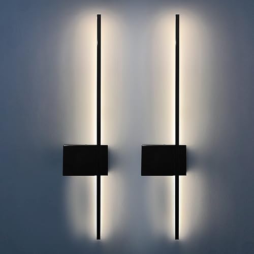 Neatfi Lámpara de pared LED moderna con control remoto, cableada, 3 modos de luz, 2700K-5000K, 15W, juego de 2 apliques de interior para sala de