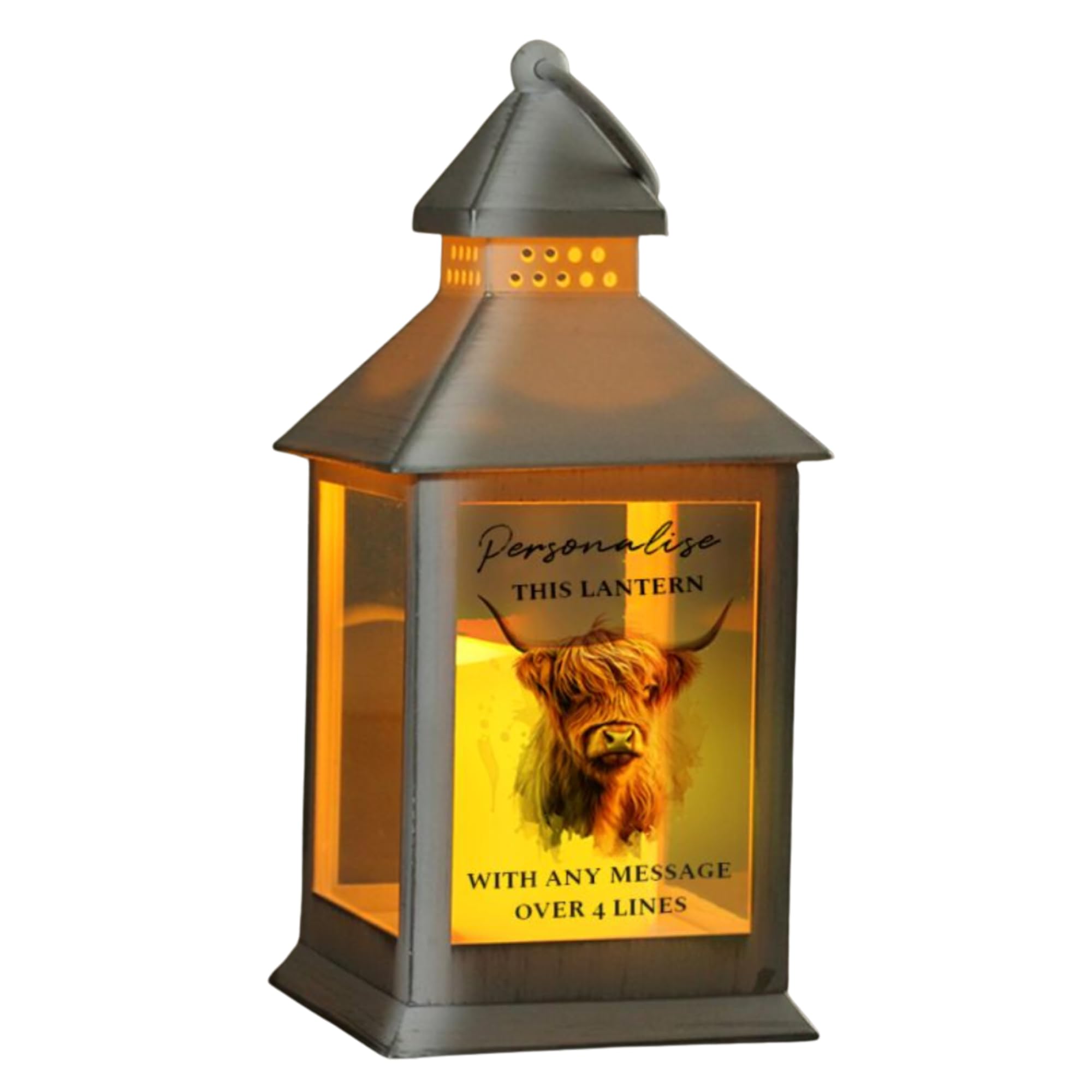 Caleli Gifts White Personalised Highland Cow Led Lantern