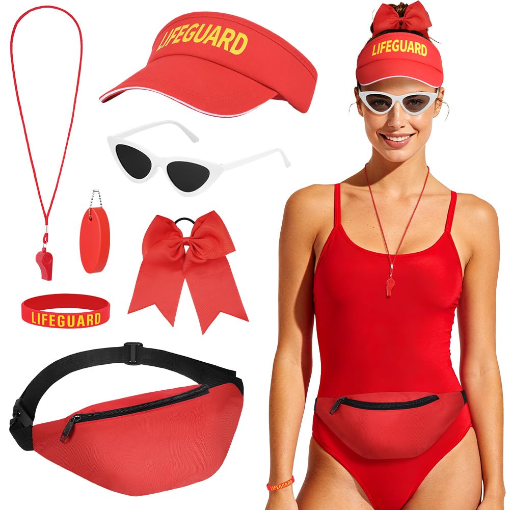 Alaoo 7Pcs Life Guard Costume Accessories Set for Adults