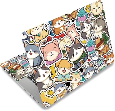 PLIGREAT Cartoon Animals Laptop Skin Stickers Fits 12" 13" 13.3" 14" 15 inch Laptop Cute Dog Cat Universal Removable Waterproof Notebook Art Decals PC Protector Cover Sticker