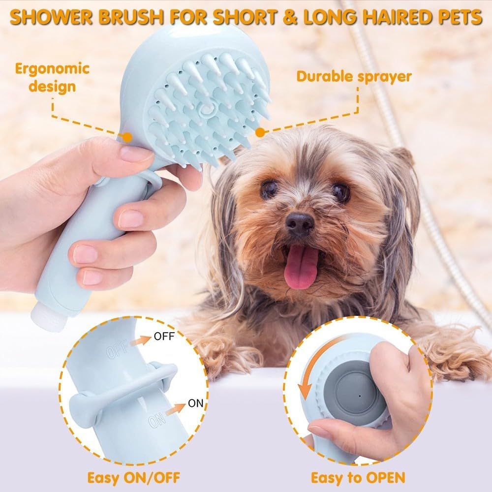 Accesorio de ducha para perros, rociador de cepillo de baño para perros con cepillo suave y adaptadores, cabezal de ducha de mano de rosca de 1,27 cm para lavado de mascotas, fregar, masajear, aseo