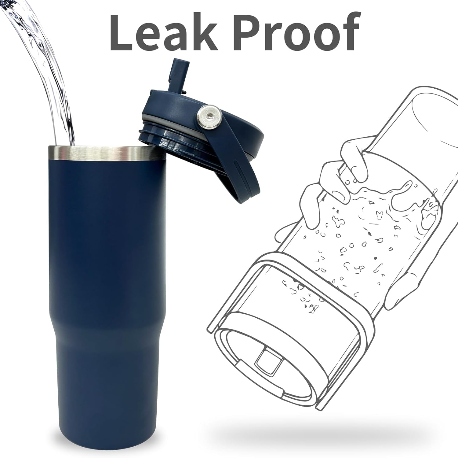 30 oz Tumbler with Top Handle, Double Wall Vacuum Insulated Tumbler with Flip Straw, Travel Coffee Mug 30oz Powder Coated Cup for Laser Engraving (Navy,1 pack) - Image 3