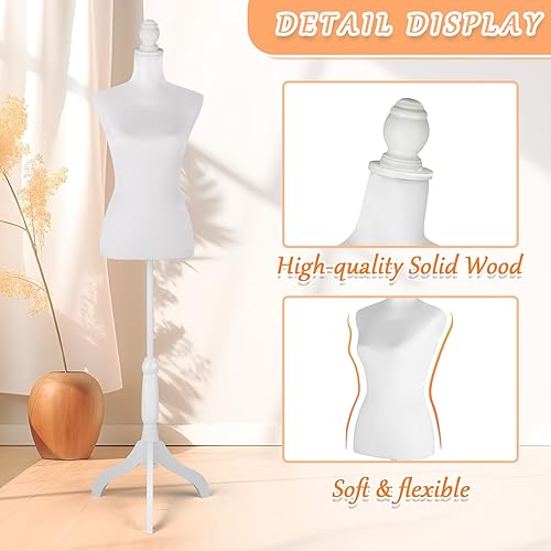 Miniatura 4 de Maniquí de forma de vestido femenino, torso corporal de maniquí con soporte de altura ajustable, forma de vestido blanco con trípode ajustable para