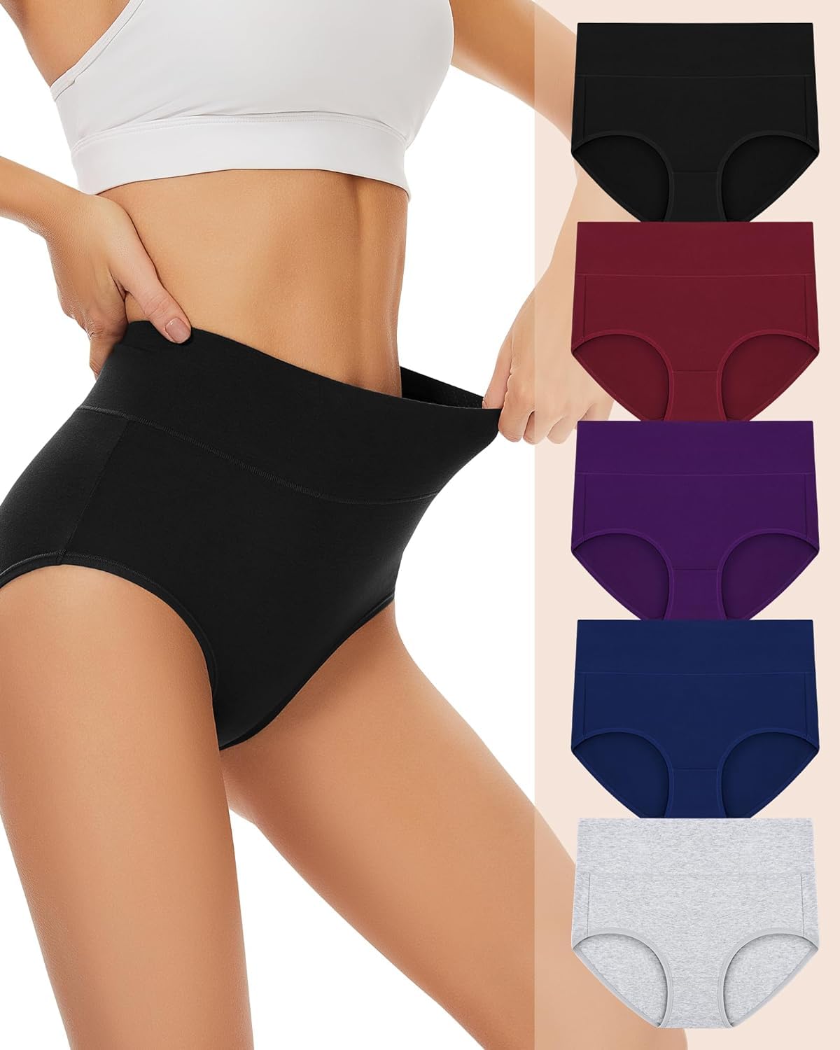 fashiol Women's High Waist Underwear Cotton Stretch Hipster Panties Soft Full Coverage Comfy Tummy Tucker Panty Briefs-picture-20