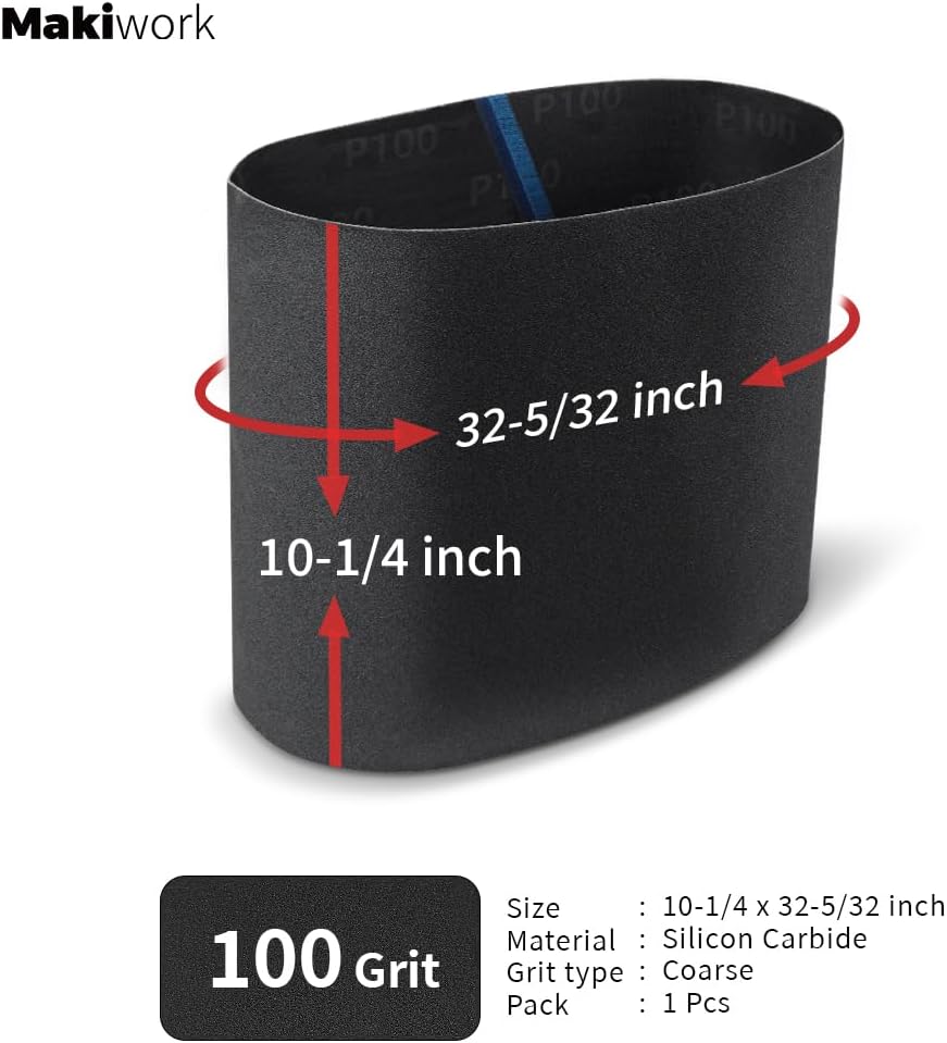 Drum Sander Feed Belt Conveyor Compatible With JET 10-20 Drum Sander - 10-1/4" x 32-5/32" Silicon Carbide Feed Belt, 100 Grit