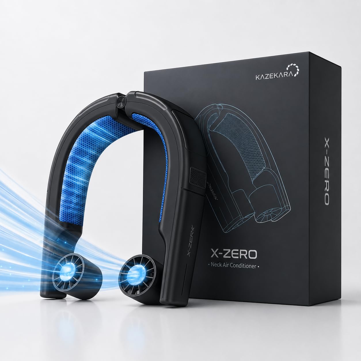 Kazekara・X-Zero 【2026全機能最強モデル】ネッククーラー 冷却プレート ネックファン 全周ペルチェ 6000mAh 大容量 PD急速充電対応 首掛け扇風機 熱中症対策 暑さ対策グッズ 携帯扇風機 冬夏兼用 プレゼント (ブラック)