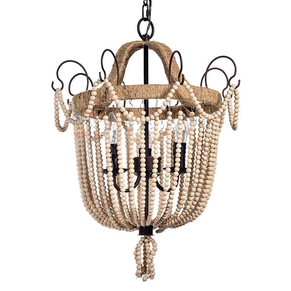 PLQWUJD Exquisite Chandelier Beaded Chandelier,Wood Bead Chandelier Light Fixture for Bedroom,Hand-Wooden Beads Pendant Fixtures Ceiling Hanging Lamp Dining Room Living