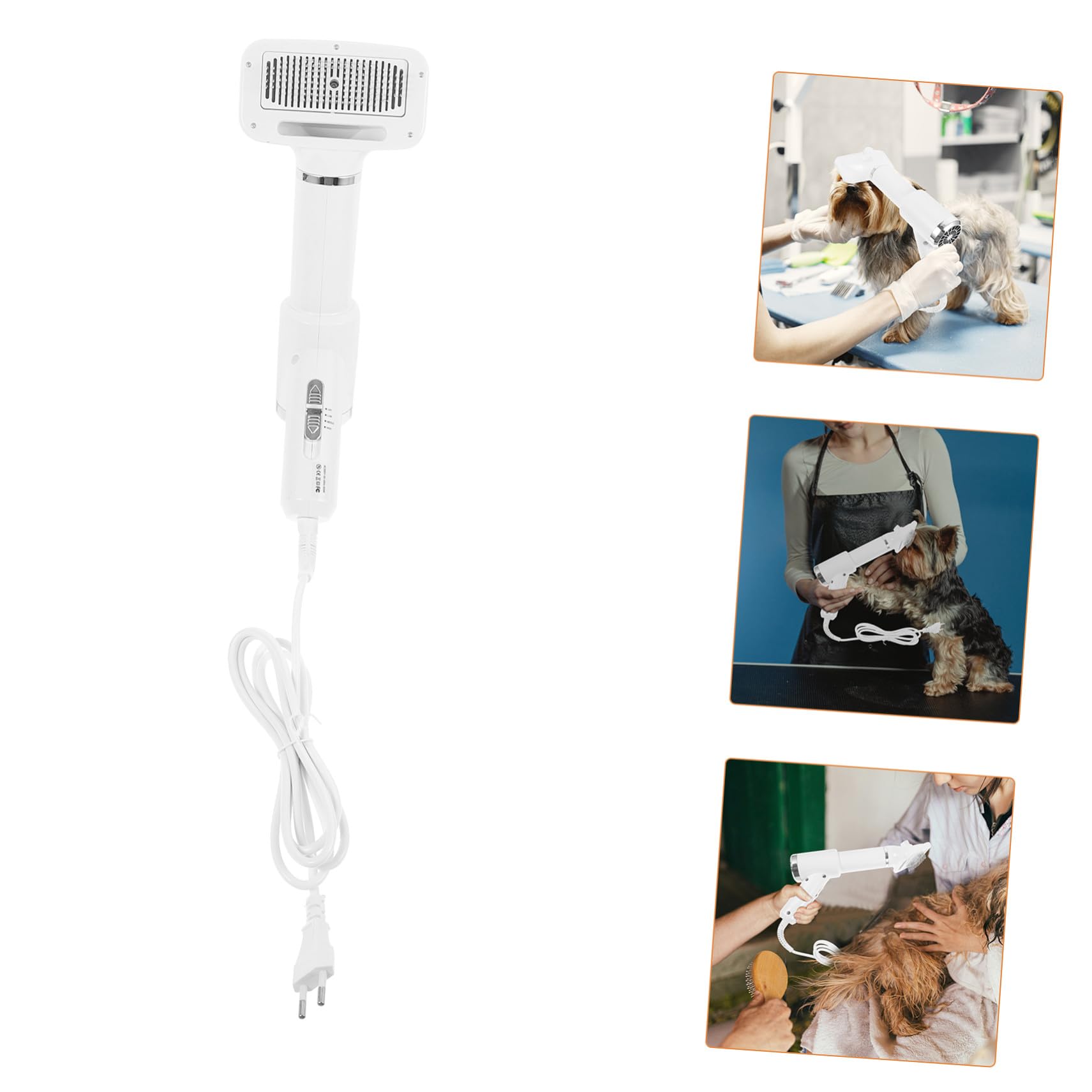 TEHAUX Peigne Sèche-cheveux Portable pour Animaux en Plastique Blanc, Brosse Démêlante Silencieuse pour Chien et Chat, Outil Pratique pour Toilettage à Domicile