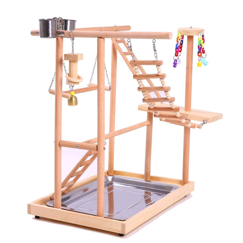 Nido De Perchas De Pájaros Jugar Stand Gym/Parrot Interactive Playground, Pájaro Perca Plataforma Soporte Puente Columpio Escaleras de Madera para Periquito de Loro De Animales Pequeños