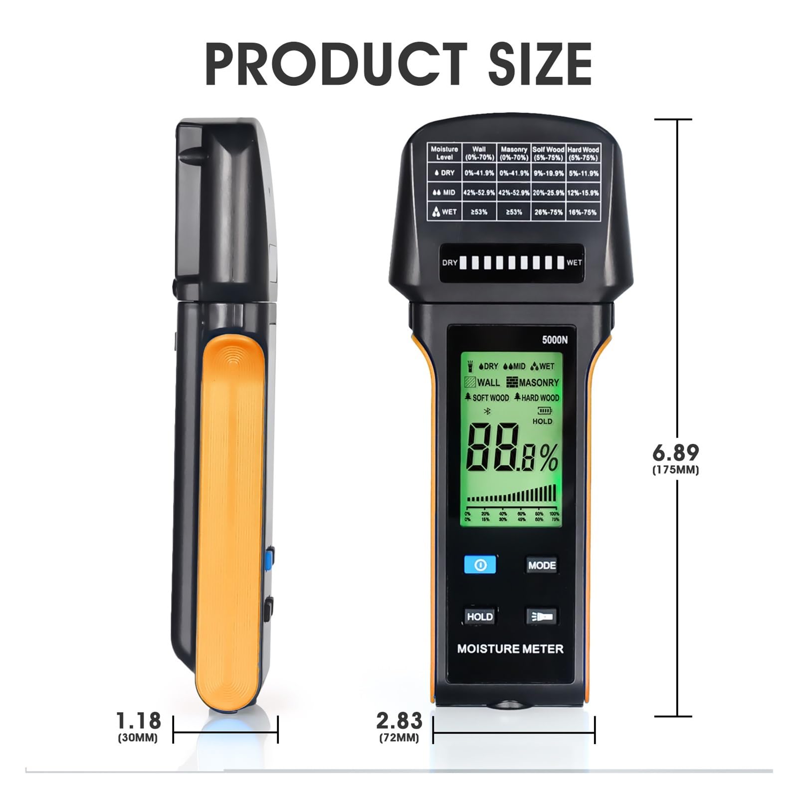 Misuratore di umidità, Misuratore di umidità con indicatori stato a LED, 4 modalità materiale (parete/muratura/legno duro/legno tenero)