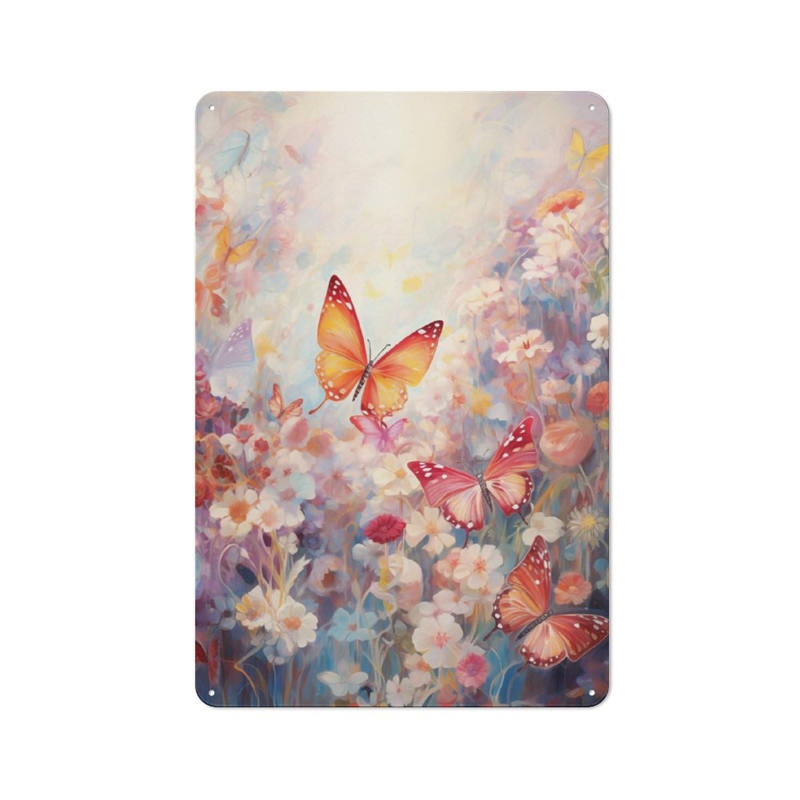 Junmoney Style-14-1 Metal Wall Sign 30X20cm Featuring Butterflies In Bloom For Living Room Wall, For Metal Sign Collectors, For Garage And Workshop Walls