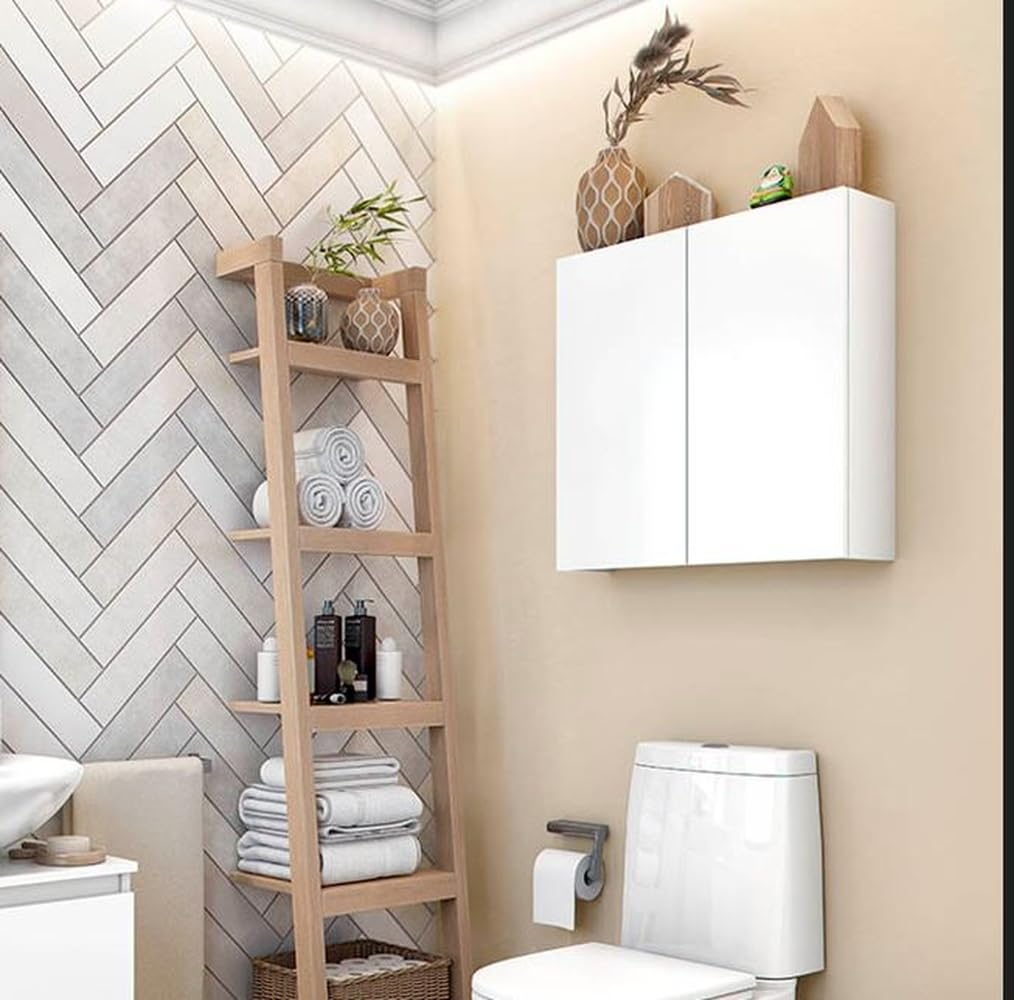 Hängeschrank >DESTAL< Der moderne Schrank DESTAL in glänzendem Weiß misst 60 cm Breite, 60 cm Höhe und 16 cm Tiefe. Aus melaminbeschichtetem Holzwerkstoff gefertigt, bietet er 2 Türen und 3 Fächer.