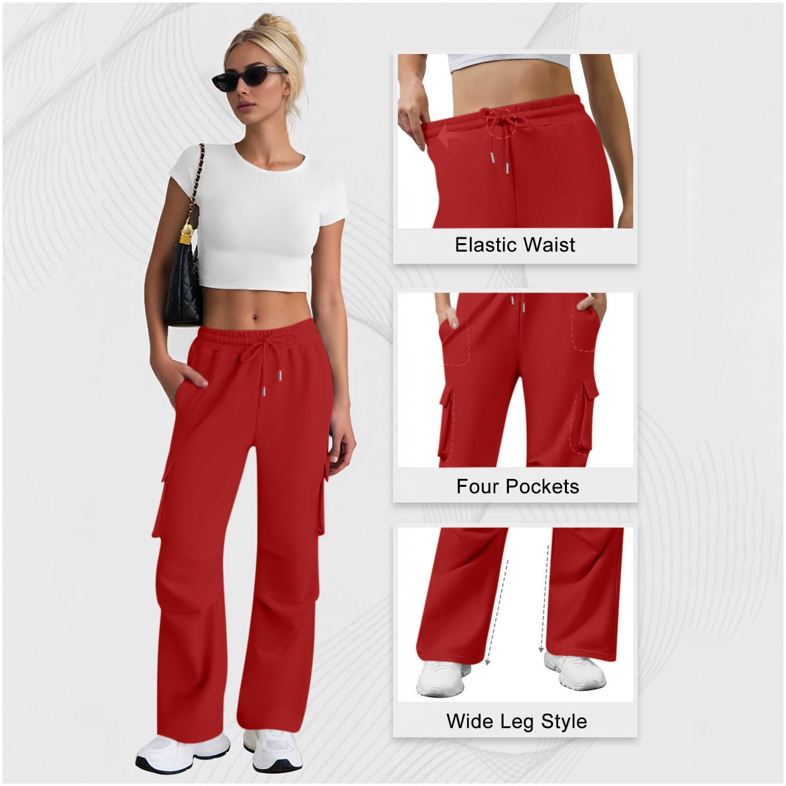 Generico Pantaloni da Jogging Donna Pantaloni a Gamba Larga con Elastico in Vita Pantalone Jogger con Coulisse Comodi Pantlone Cotone Tinta Unita Morbidi e Casual Pants Lunghi per Yoga e Fitness