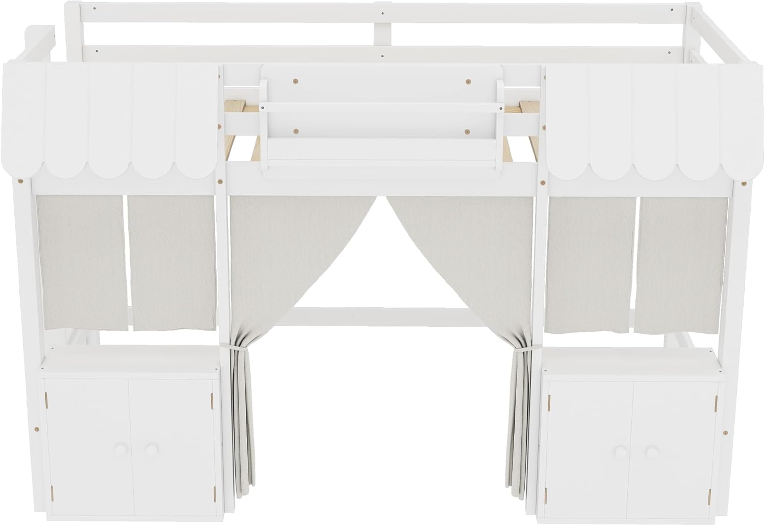 Ball & Cast Twin Toddler Loft Bed,Wood Loft Beds with Built-in Bookshelf and Curtain for Kids,Twin Size Loft Bed Frame W/Ladders & Storage Cabinets,for Girls Boys,Bedroom,Playroom,White