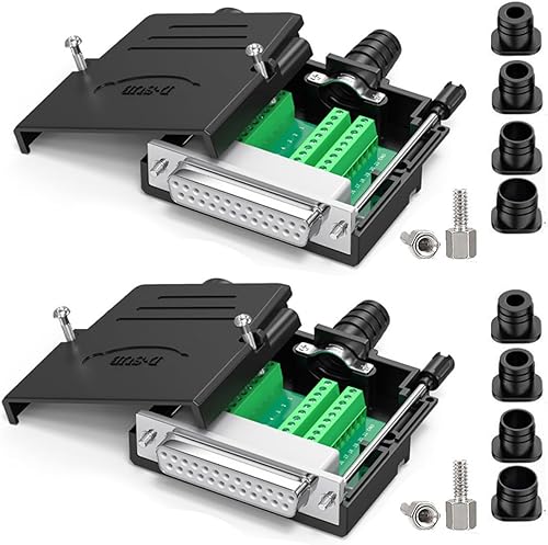 2 conectores DB25 Breakout Board Connector, RS232 D-SUB Serial Thinner 25 Pin Port Terminal adaptador sin soldadura con accesorios de estuche