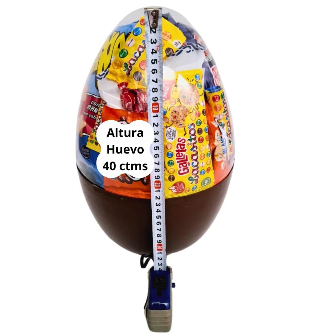 Huevo de Pascua Gigante con chuches y Sorpresa (Incluye Huevo de Chocolate de 150 gramos y todas las chuches en el interior) (Huevo Azul)