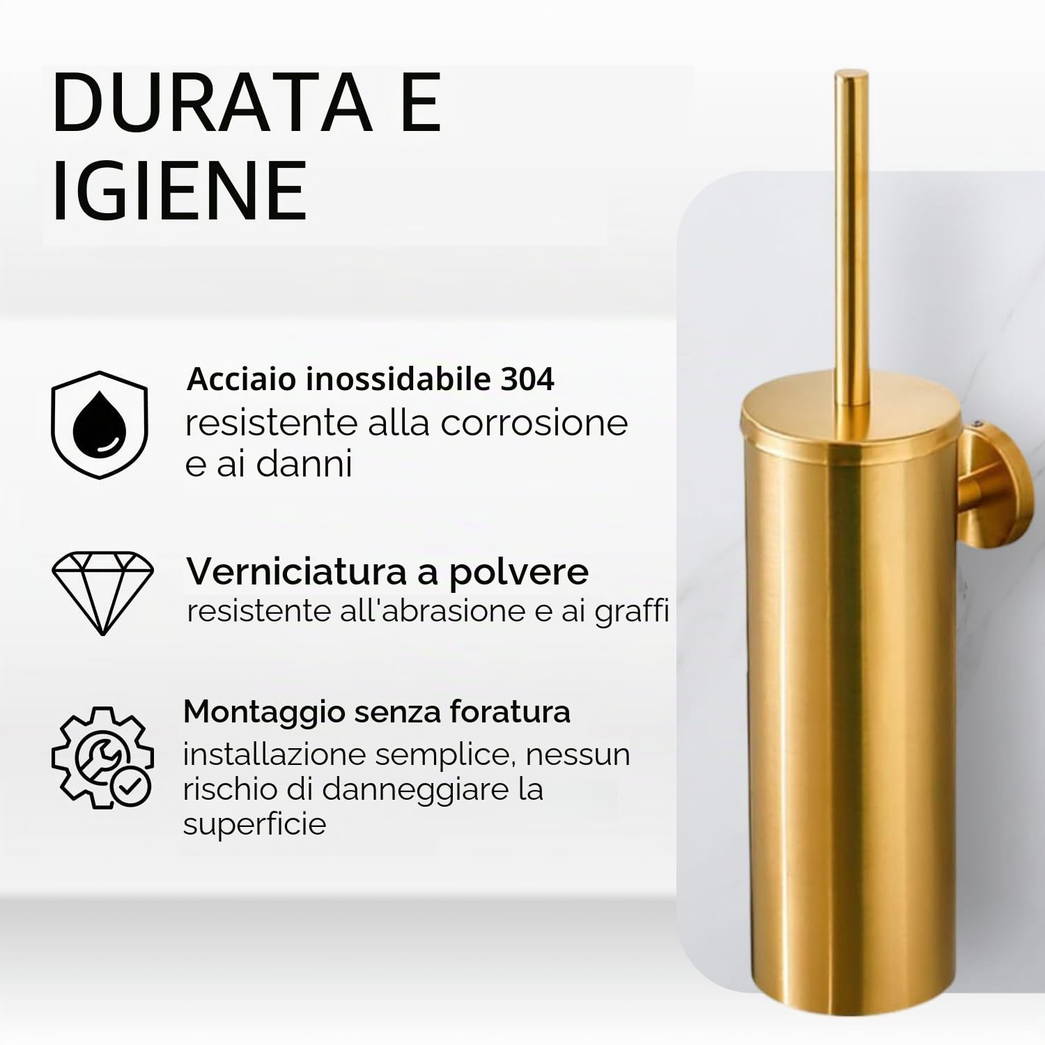 Scopino WC Sospeso, Scopino WC a Parete Senza Foratura - per Hotel, Appartamenti, Ville e Spazi Pubblici - Accessori per il Bagno - Cromo Argento