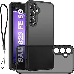 USTIYA FG Capa para Samsung Galaxy S23 FE 5G Case Matte Acrílico Uso Resistente Protetora de Câmera Capinha Acessórios para Celular com Cordão Preto