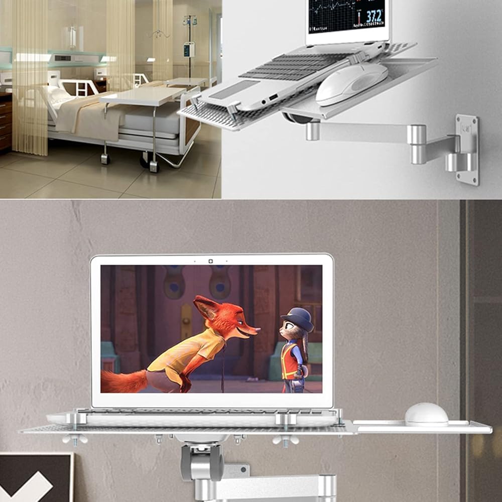 Supporto per computer portatile, regolabile e pieghevole, supporto da parete con vassoio per mouse, salvaspazio, multifunzione, per casa, ufficio, giochi e postazioni di lavoro
