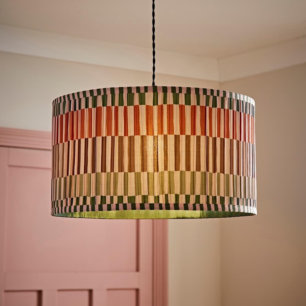 Valuelights Natural Rae Pleated Stripe Neutral Drum Easy Fit Light Lamp Shade With Bulb In | Size: Large