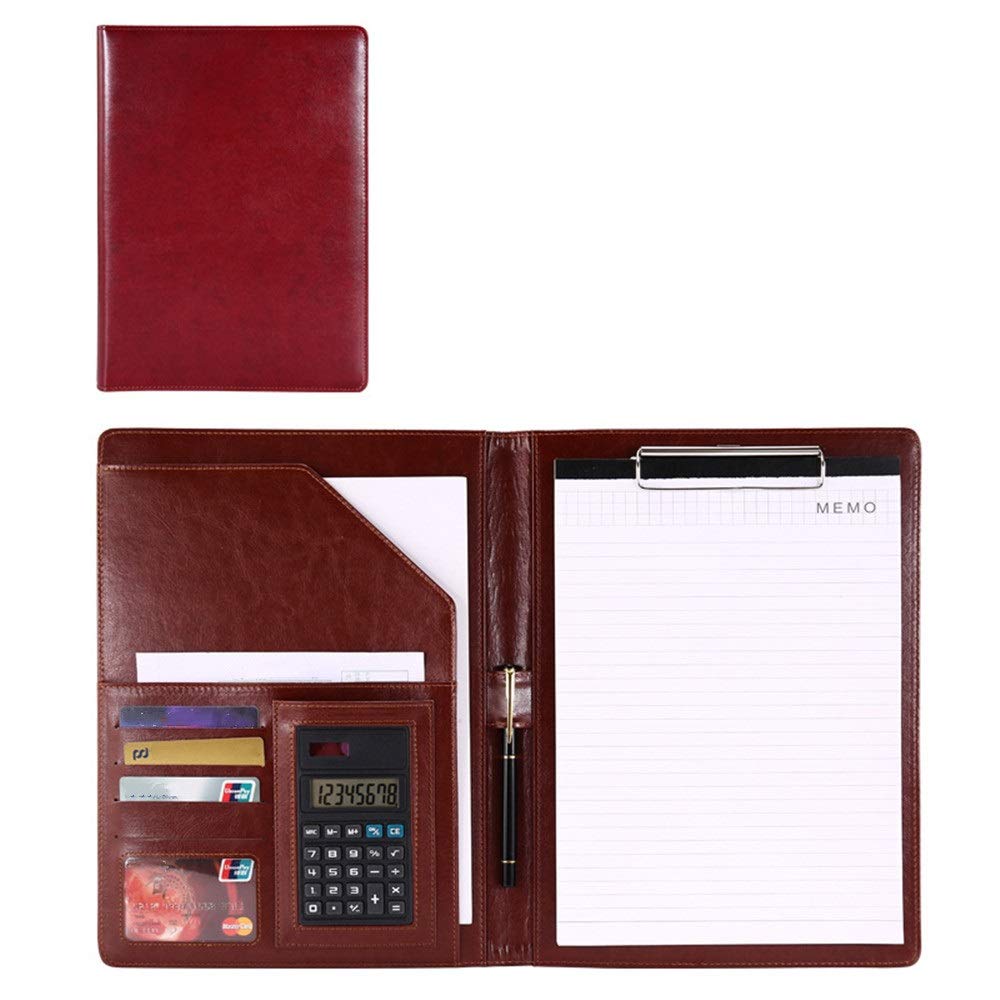 Conférencier porte-bloc format A4, notes, CV, entretien, documents juridiques et porte-cartes de visite (rouge vin, 325 x 250 mm)