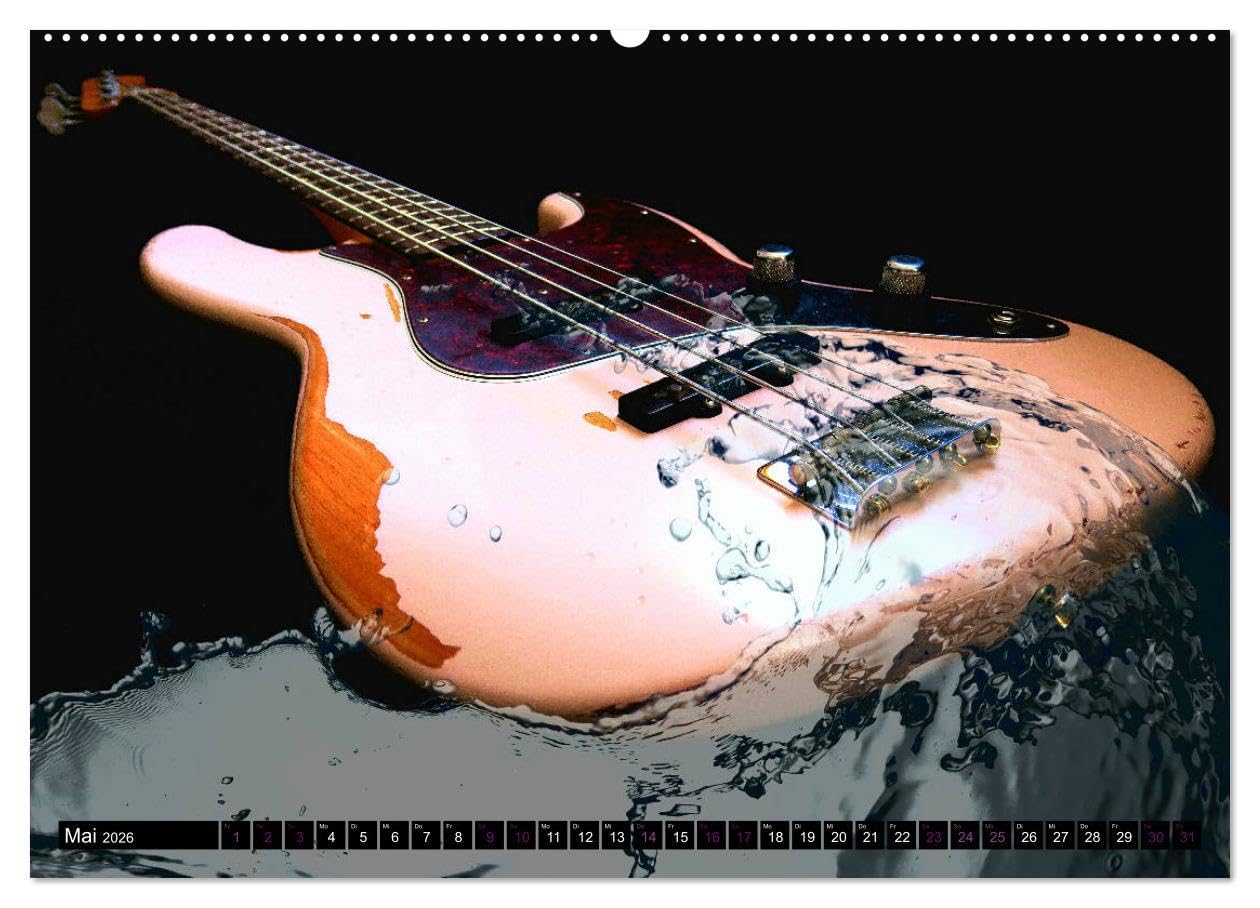 Gitarren im Wasser (hochwertiger Premium Wandkalender 2026 DIN A2 quer), Kunstdruck in Hochglanz: Fantastische, einzigartige Bilder von Gitarren im und unter Wasser (CALVENDO Kunst)