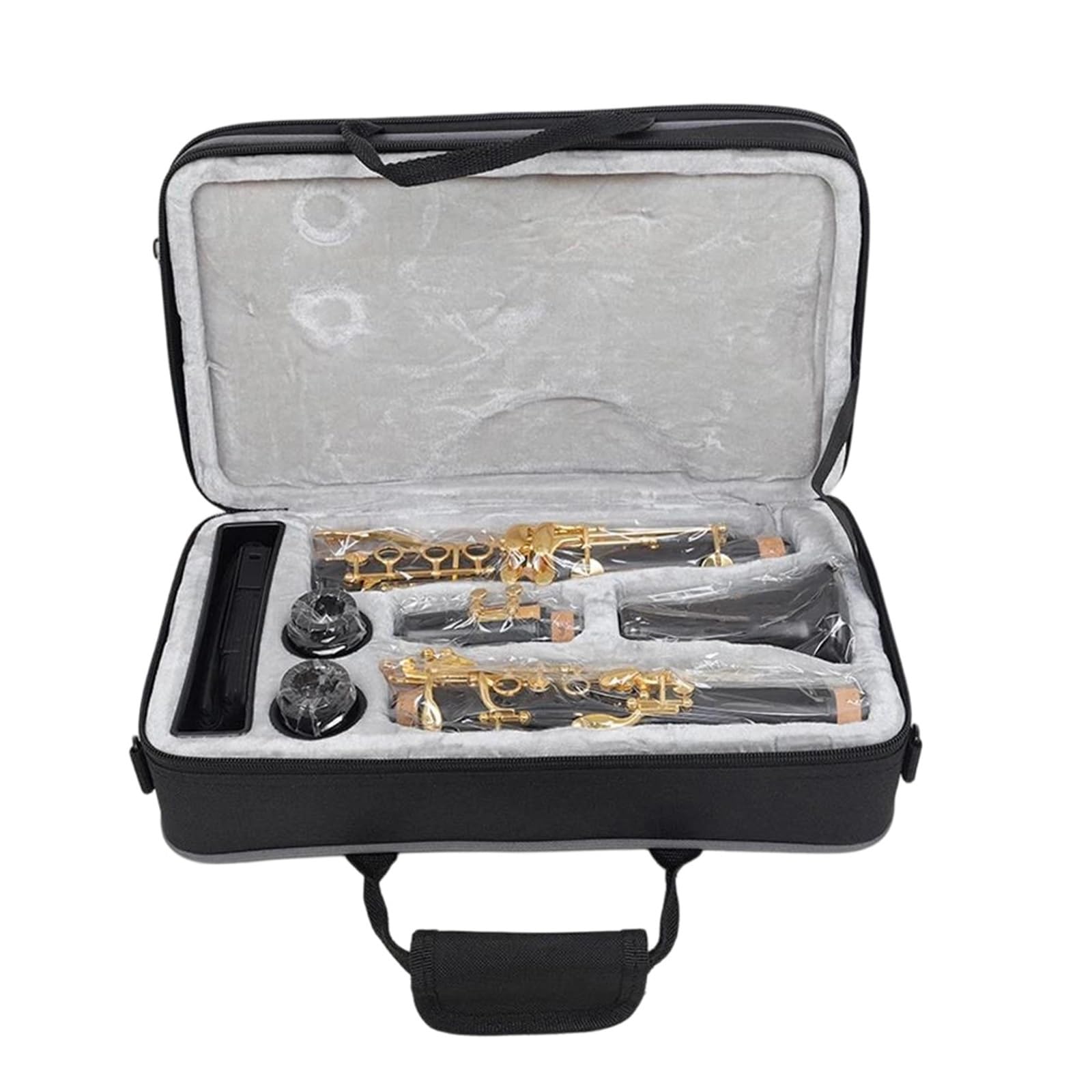 Clarinete De Ébano Bb 17 Llave Chapada En Oro Rendimiento Con Cinturón Trasero Guantes Silbato