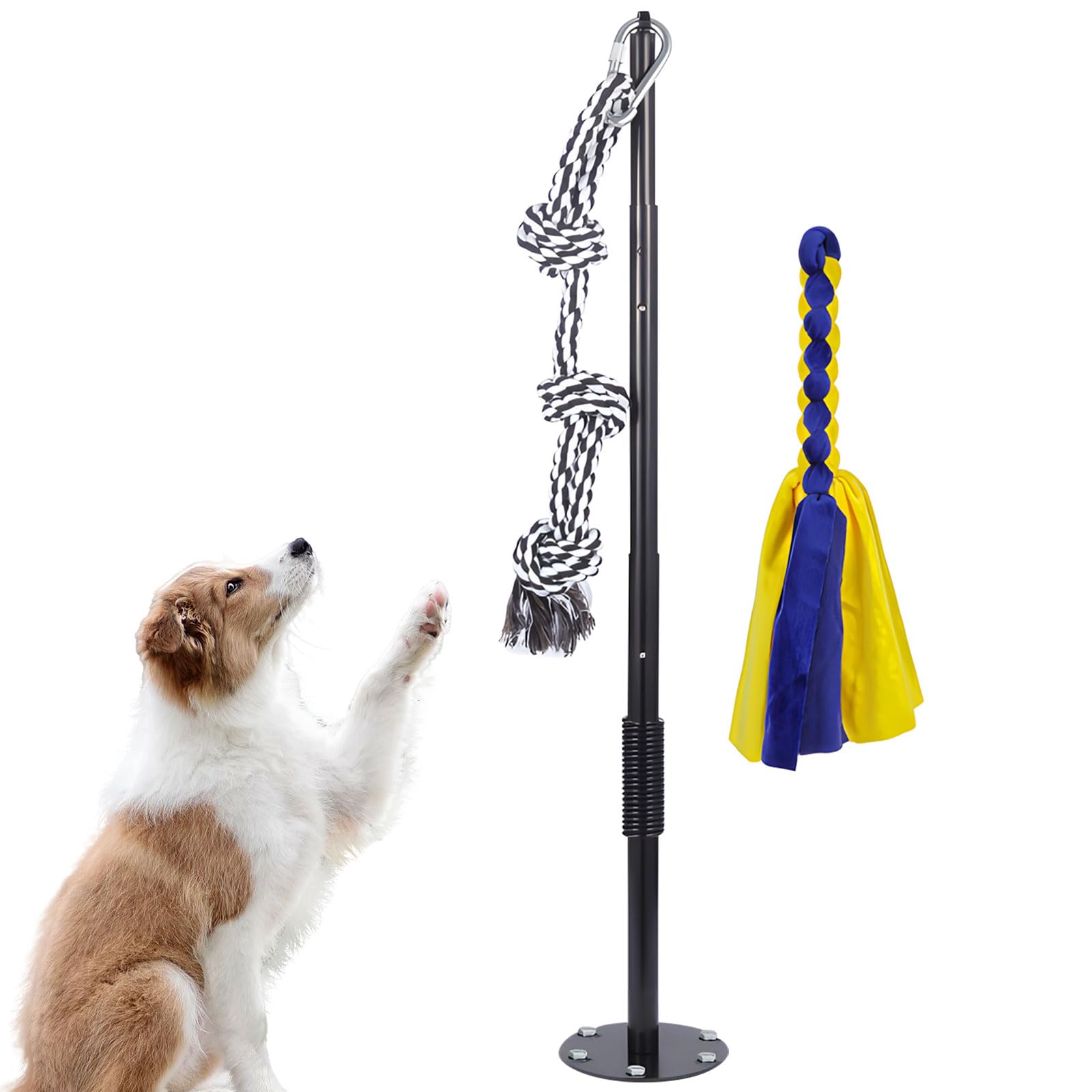 Versátil juguete para perros al aire libre, postes de resorte con correas elásticas para patios traseros, ejercicio divertido y juego seguro, durabilidad