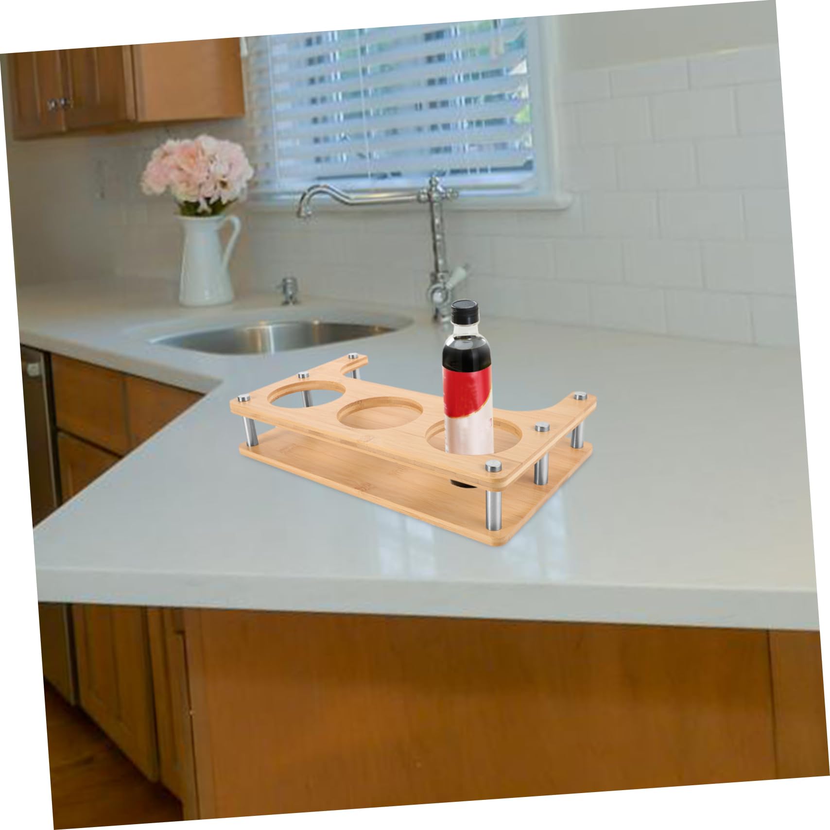SOLUSTRE Organisateur D'épices Support Stable Cuisine en Bois Beige Multifonction pour Rangement Compact Bouteilles D'huile, Sel Vinaigre