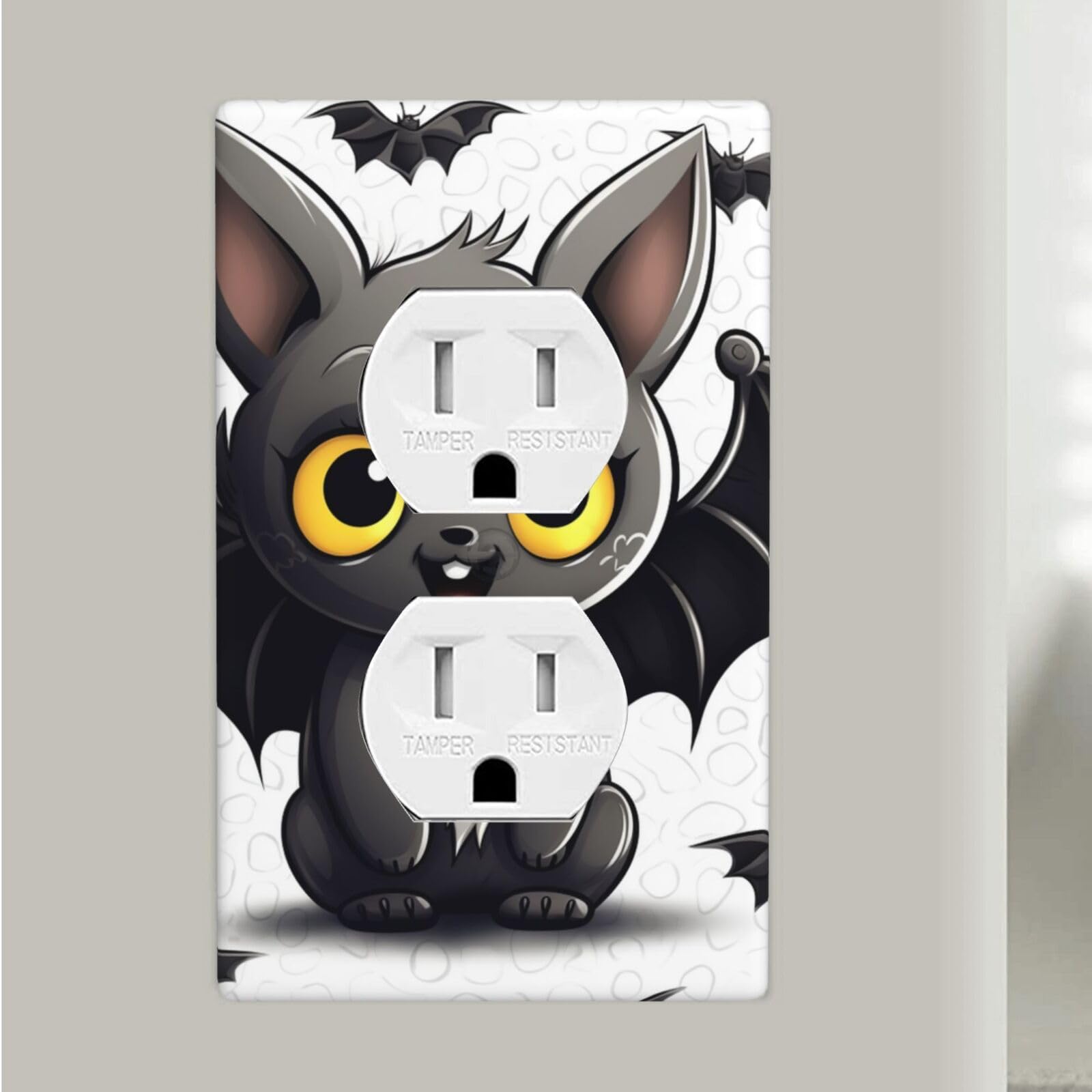 Cute Bat Duplex Receptacle Outlet Covers, 1-Gang Standard Size Wall Plates Unbreakable Polycarbonate Electrical Switchplate Cover Faceplate for Bathroom Kitchen Decor