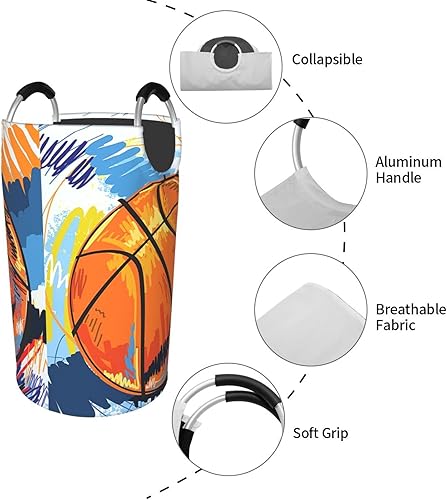 Miniatura 7 de Cesta de lavandería con asas, plegable, duradera, para almacenamiento de ropa sucia, organizador de lavandería, acuarela, graffiti, baloncesto