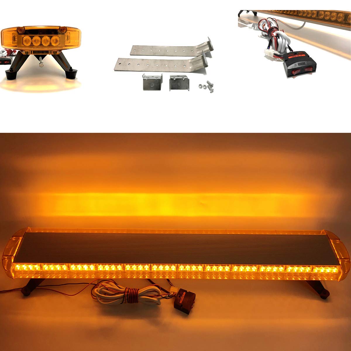 San-Knm DC12V-24V 55 inches 104 LED Amber LightBar Amber Aluminum-Shell Waterproof Emergency Warning LightBar Recovery Wrecker Flashing LightBar Beacon Strobe LightBar Wrecker Indicator Light