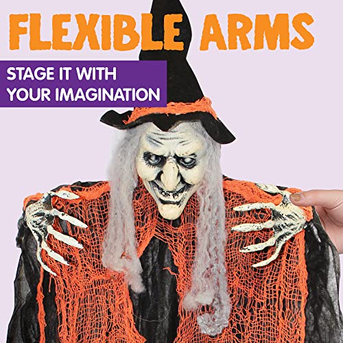 Image of JOYIN 3 Pack 35 inch Hanging Ghosts Witch Pumpkin Decor Hanging Halloween Decorations Outdoor Halloween Decor, Scary Flying Witch Grim Reapers Haunted House Front Porch Decor Yard Garden Lawn Party