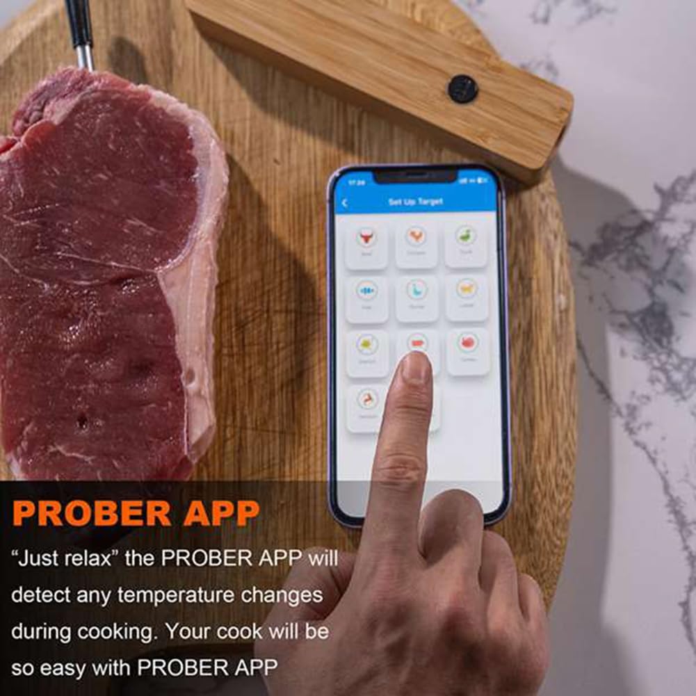 Termometro per Carne Wireless per BBQ e Cottura al Forno, Impermeabile, Termometro Alimentare Bluetooth, Termometro per Alimenti, Termometro per Carne