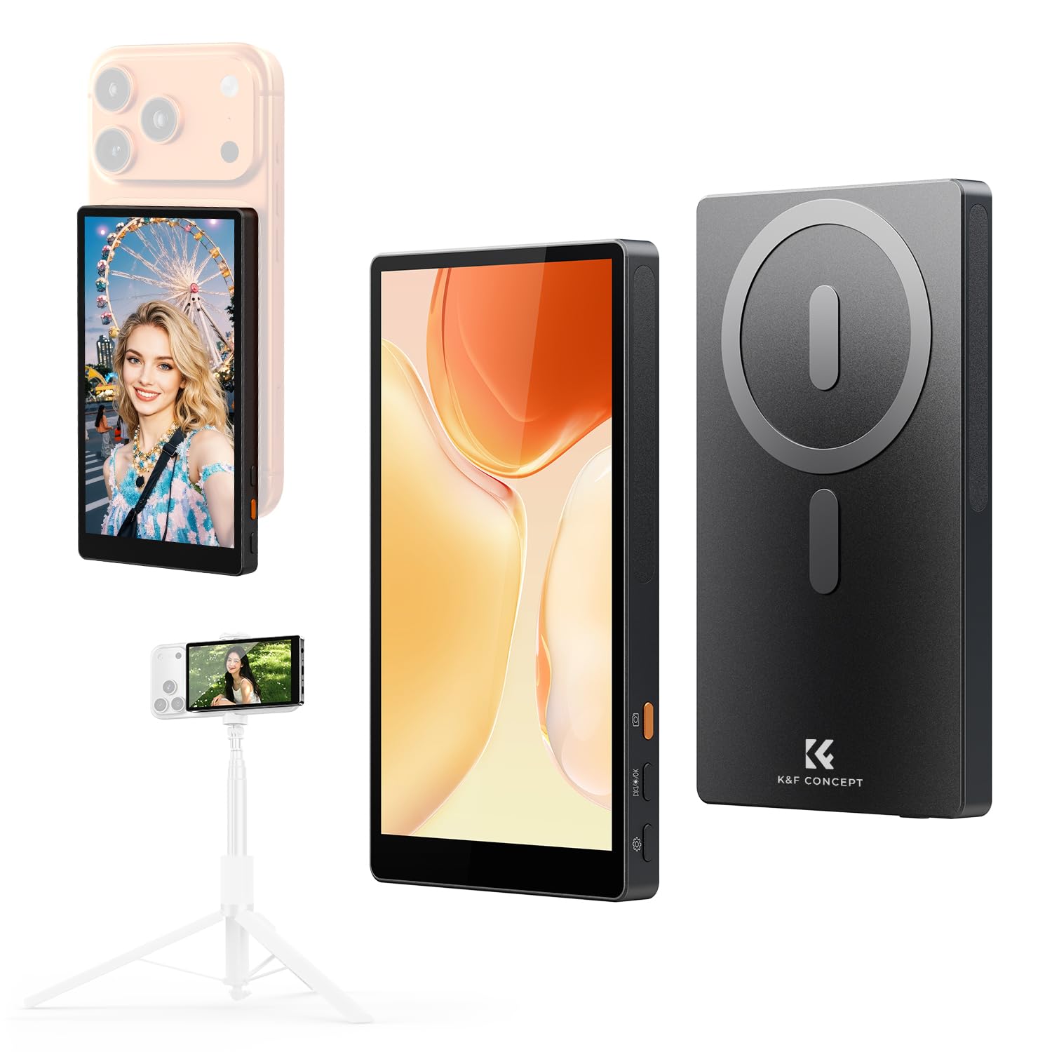 – Selfie Monitor Screen for iPhone & Android, 5" Magnetic Wireless iPhone Monitor, Back Camera Mirror Screen for Content Creators, Vlogging & Live Streaming, Ultra-Long 6-Hour Battery Life