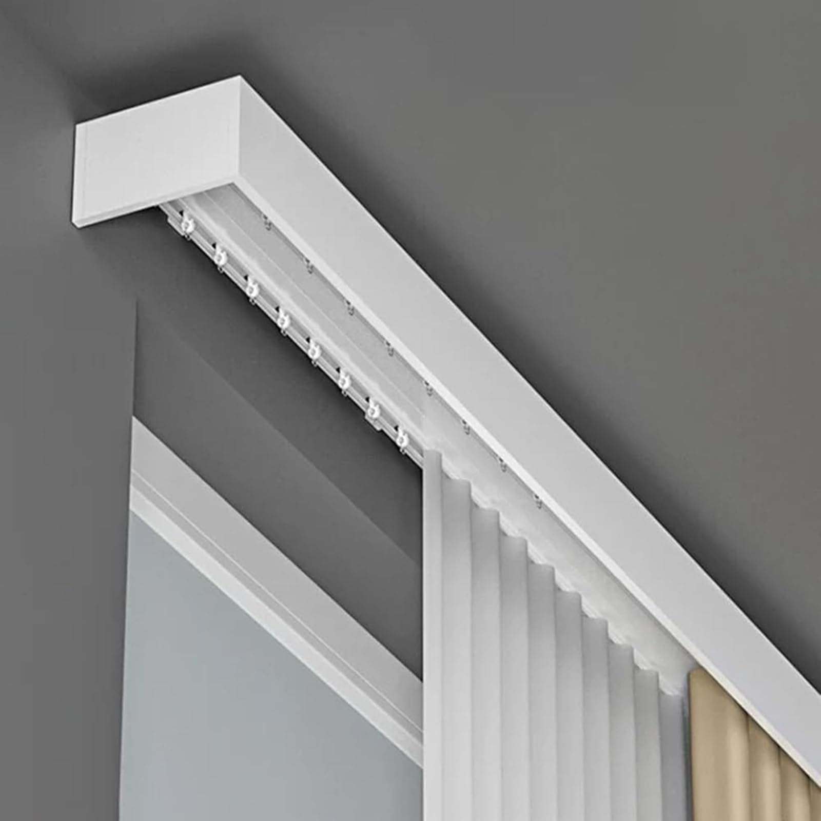 GLDYTVF Double Track Curtain Rod Ceiling Casing, Aluminum Curtain Bar for Double Curt, Metal Room Divider for Living Room & Bedroom, Size: 2m/6.6ft