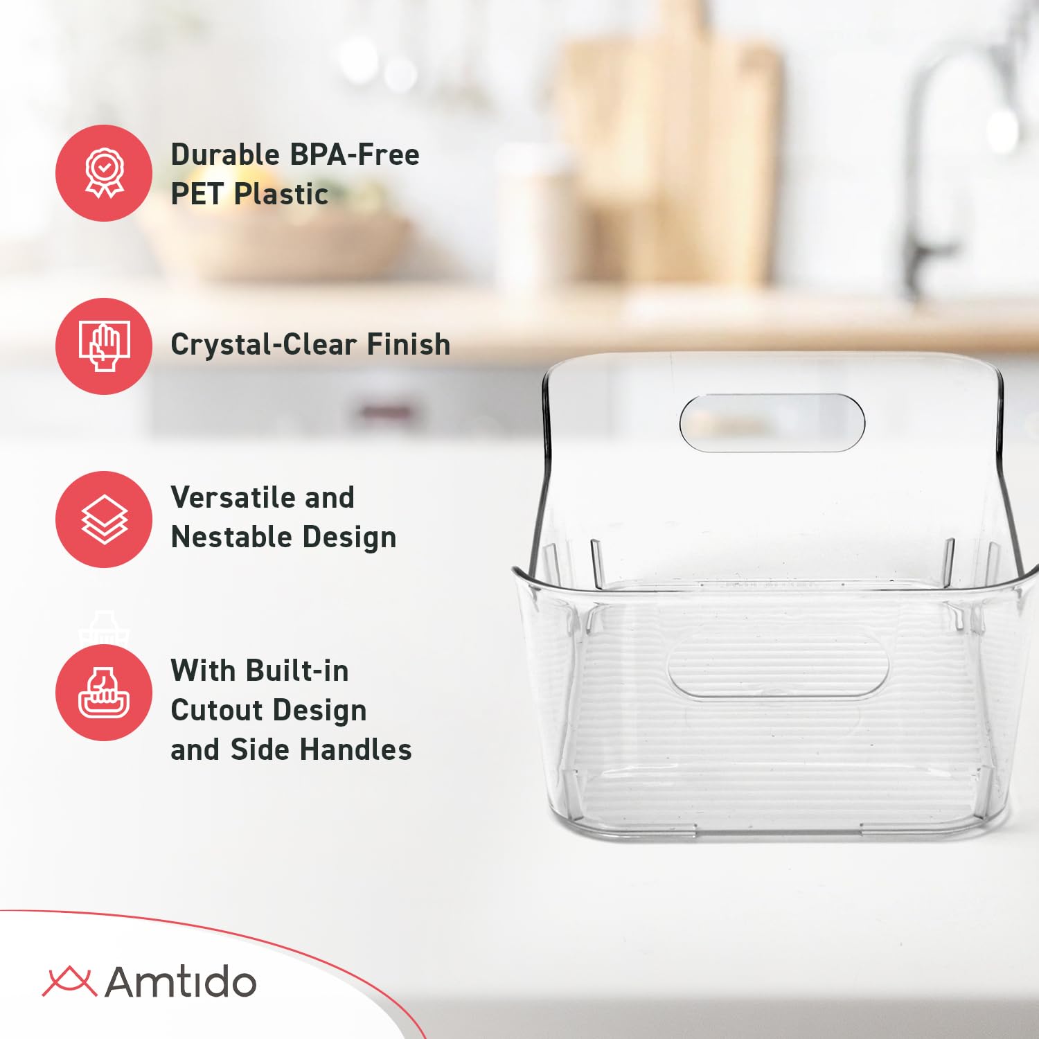 Amtido Clear Plastic Organiser Storage Small, 5 Pack (20.5 x 8 x 13.5 cm), Durable, BPA-Free Fridge Organisers with Handles - Image 4
