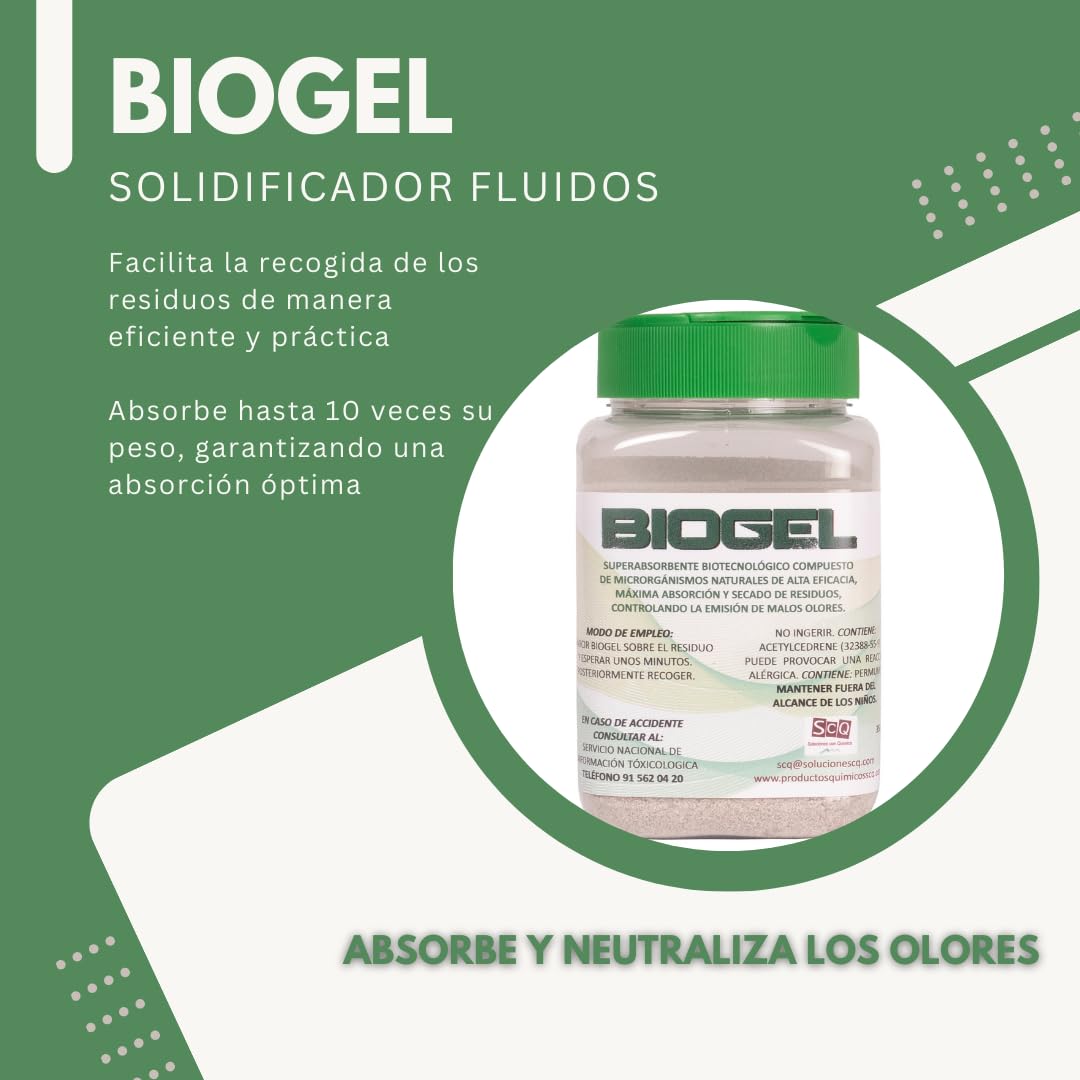 Absorbente de liquidos sustitutivo serrin para recogida de vómitos solidificador de fluidos como orina sangre absorbe y neutraliza los olores BIOGEL PACK EMPRESA 6X350g