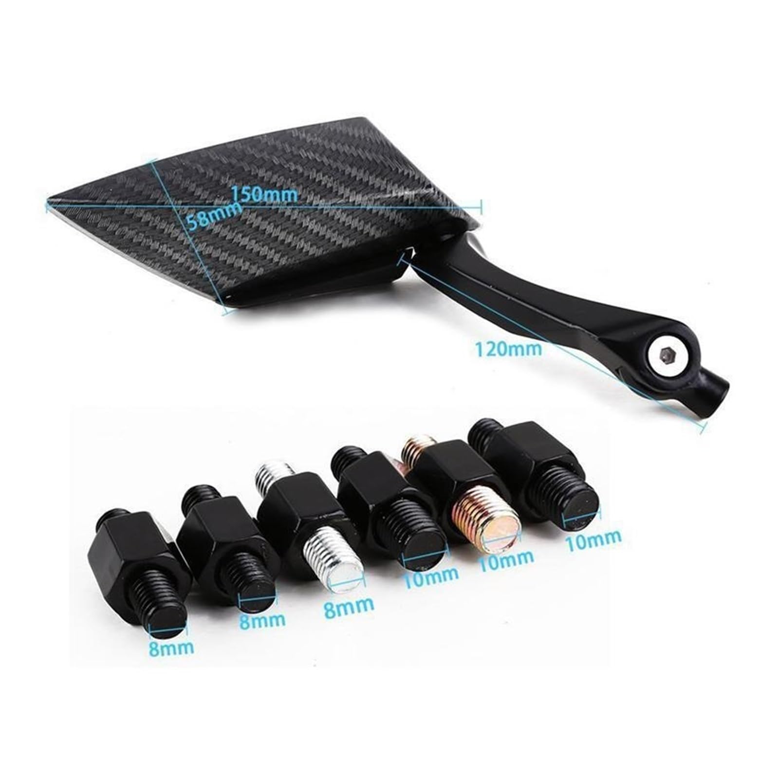 Specchietti Retrovisori Per Moto - 2 Pezzi Universali Ø100 Mm, Nero, Per Fori 8mm - Foto 12