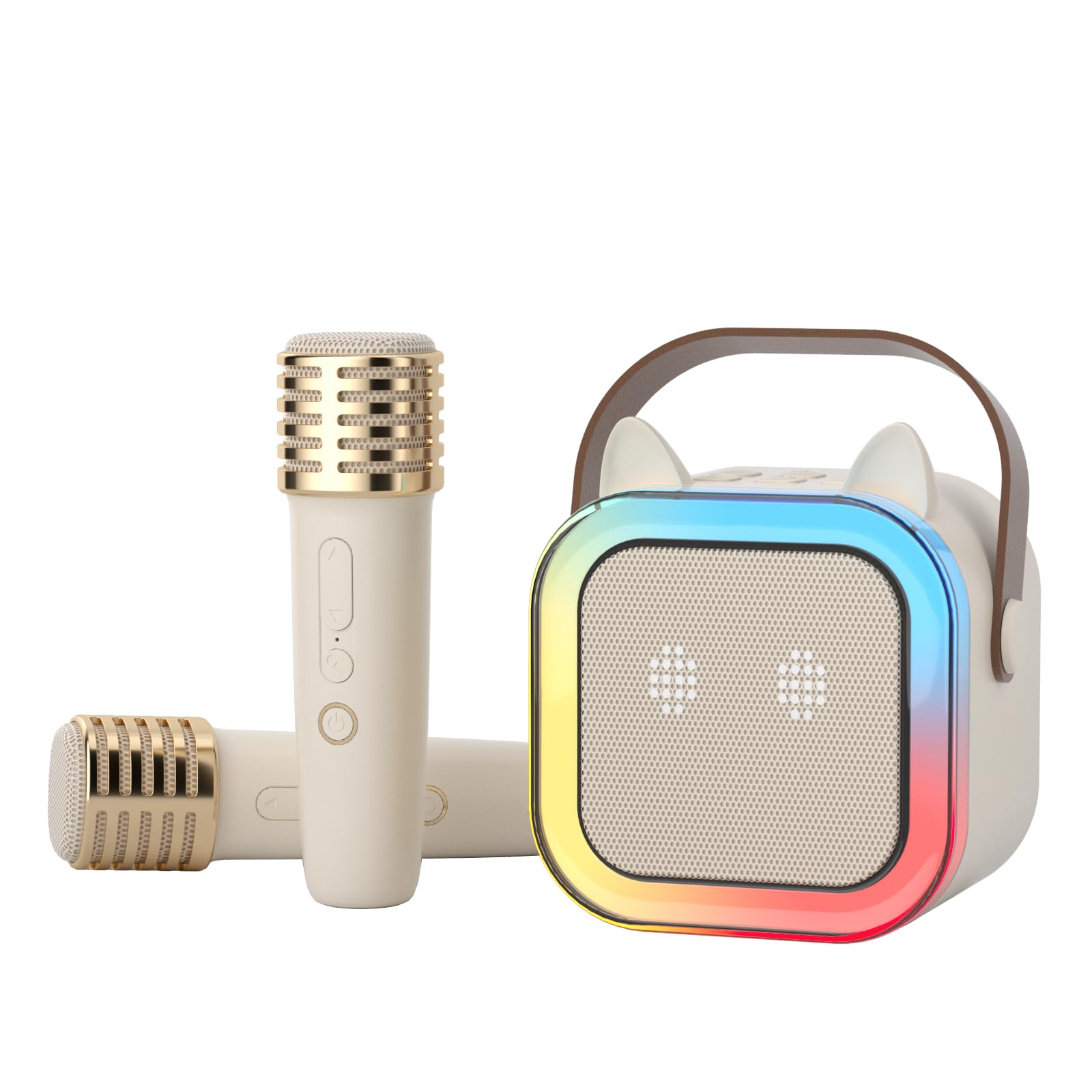 TANALAZ süß Katzenohr Karaoke-Maschine für Kinder Erwachsene, Tragbar Karaoke-System mit blinkendem LED-Licht, 2 drahtlose Mikrofone, Geschenk Party Lautsprecher für Kinder Geburtstag Weihnachten