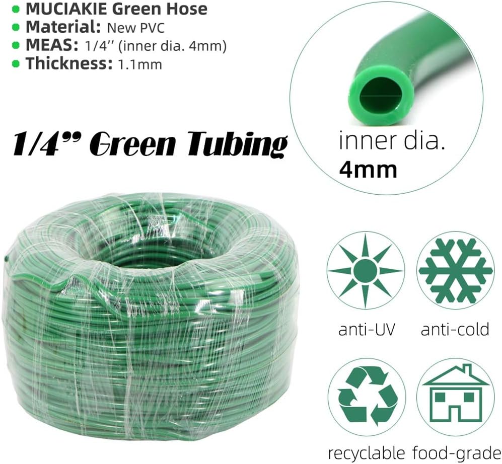 10-70m 1/4'' Green Garden Watering Irrigation Hose Water Tubing Micro Drip Pipe for Irrgation System 4/7mm Hose (30m)