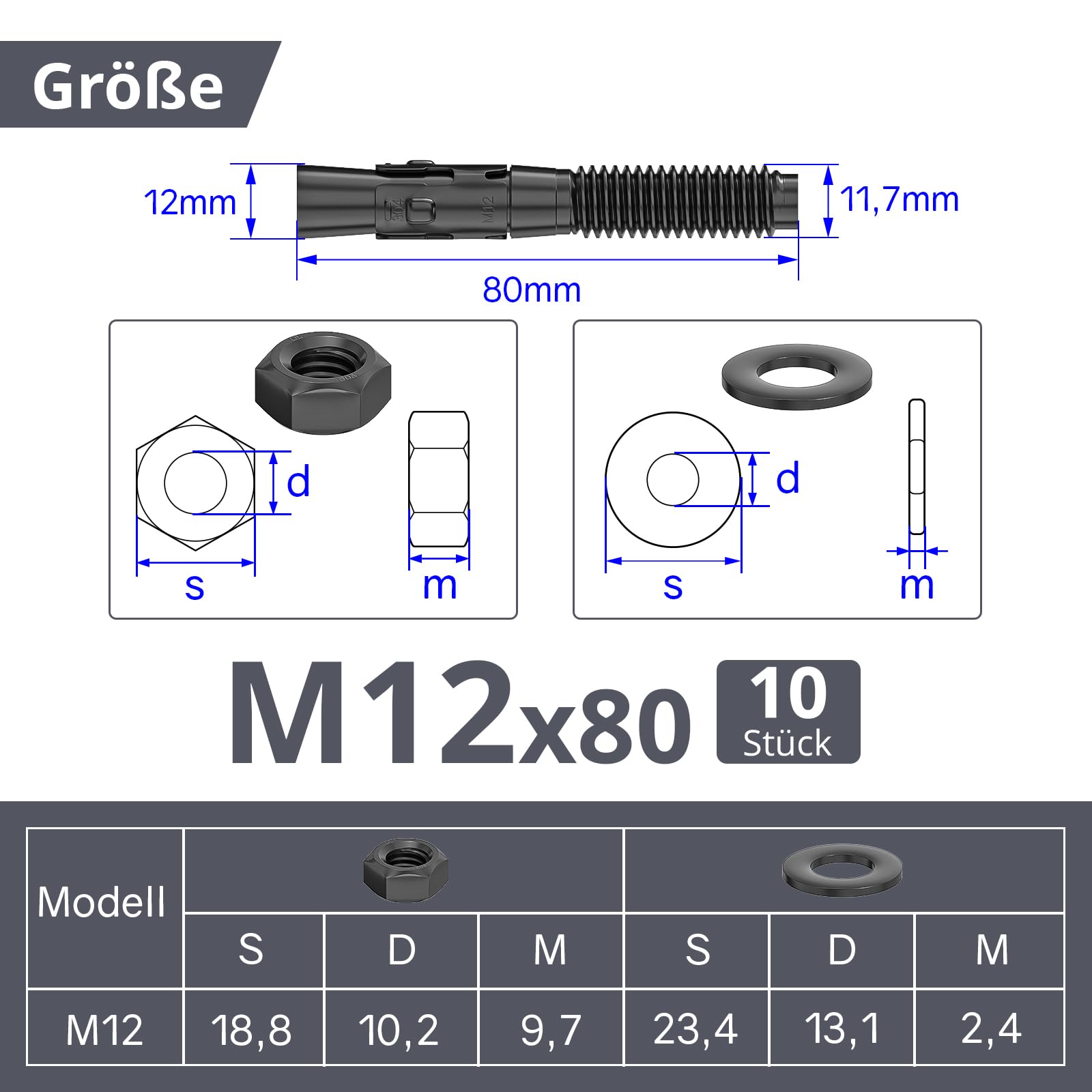 NAKA Tasselli Per Carichi Pesanti, M12, 12 X 100 Mm, 25 Pezzi, In Lega - Foto 10