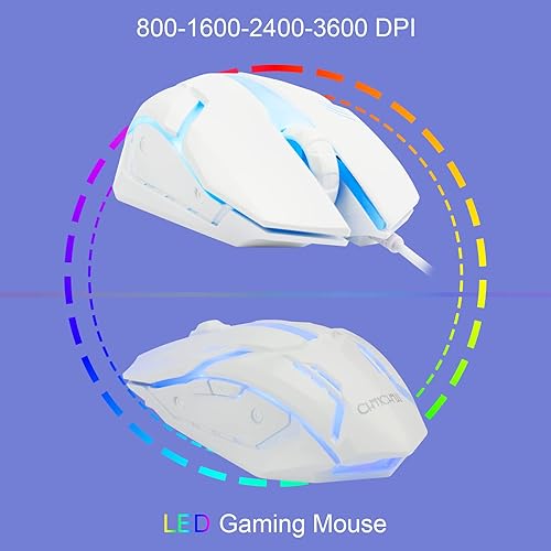 Miniatura 4 de CHONCHOW TKL - Teclado para juegos con cable de 87 teclas, retroiluminación LED arcoíris, teclado blanco y mouse 3200DPI Combo compatible con PC,