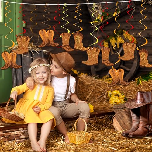 Image of 58Pcs West Cowboy Party Decorations Western Cowboy Hanging Swirls Wild West Cowboy Boot Banner Western Party Decorations for Boy Kids Baby Shower Birthday Holidays Ceiling Supplies