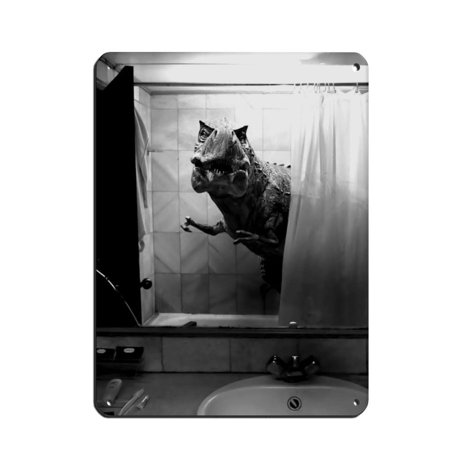 Dinosaur Bathroom Poster Retro Poster Metal Tin Sign Chic Art Retro Iron Painting Bar People Cave Cafe Family Garage Poster Wall Decoration 12x16inch(30x40cm)